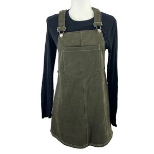As U Wish Olive Green Faux Suede Pocket Overall Mini Dress Jumper Size Large